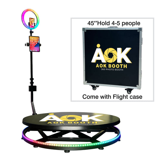 45"(115cm)Automatic Slow Motion 360 Photo Booth Standing 4-5 People, with Flight Case & Ring Light,